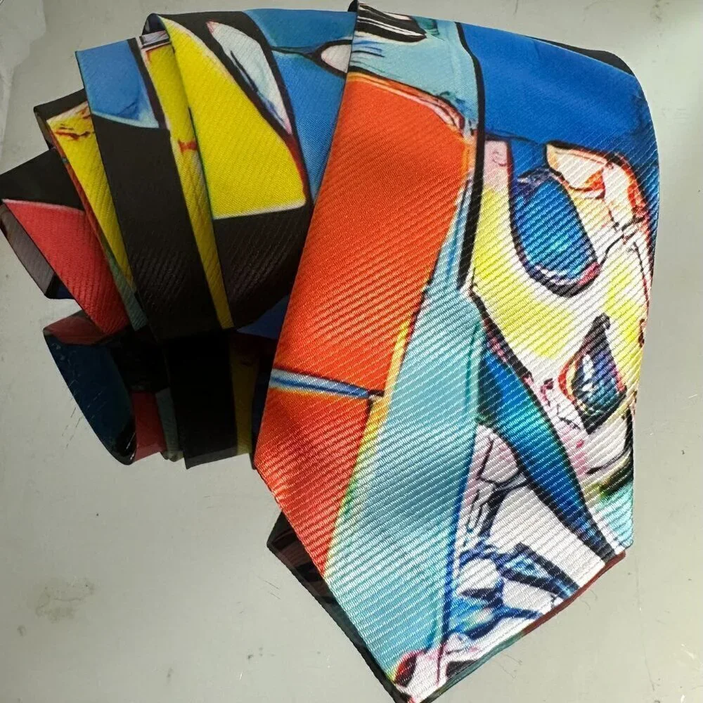 Tie Designer Menswear Necktie Mid Century Patchwork Blue Modernist Abstract Art